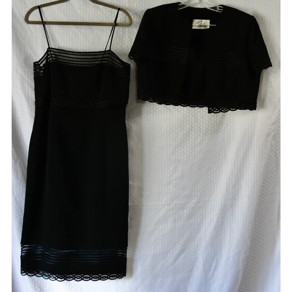 WILLIAM TRAVILLA Haute Couture Black Cocktail Dress With Jacket Size 12 - Picture 2 of 12